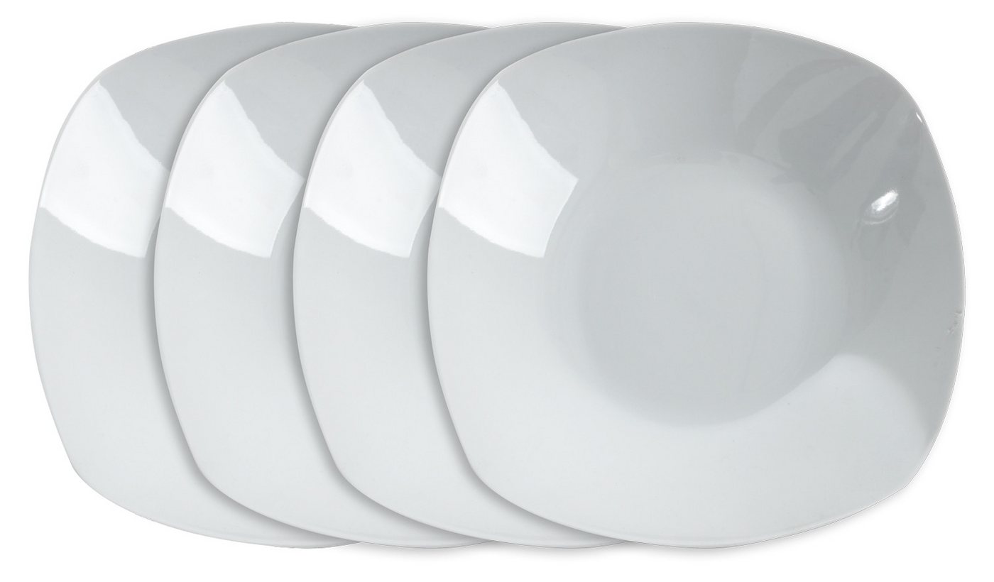 Home4You Suppenteller, Weiß, Porzellan, 22 x 22 cm, Eckig, (4 St), Spülmaschinengeeignet, Mikrowellengeeignet von Home4You
