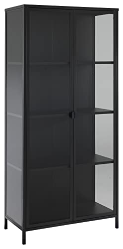 Home4You Vitrinenschrank Wohnzimmerschrank | Metall | Glas | Schwarz matt | 2 Türen von Home4You