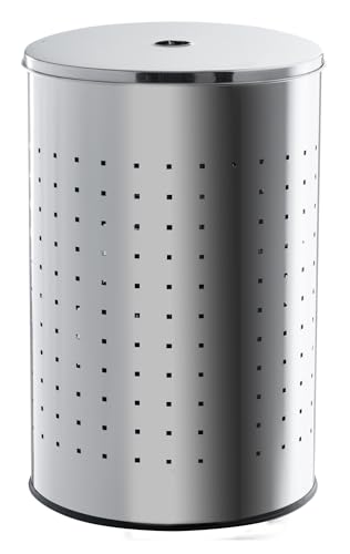 Home4You Wäschekorb mit Deckel und Luftlöchern - Edelstahl - 54 L Fassungsvermögen - Ø 35,5 cm - 57,5 cm hoch - Wäschetonne Wäschesammler Wäschebox Wäschetruhe von Home4You
