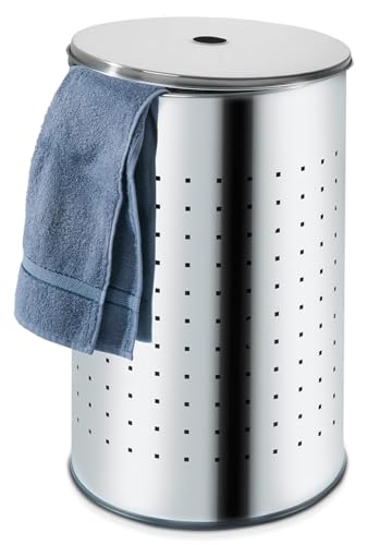 Home4You Wäschetonne Wäschesammler Wäschekorb Wäschebox Wäschetruhe mit Deckel und Luftlöchern | Edelstahl | Grau | Ø 29 cm | 54 cm hoch | 37 Liter Fassungsvermögen von Home4You