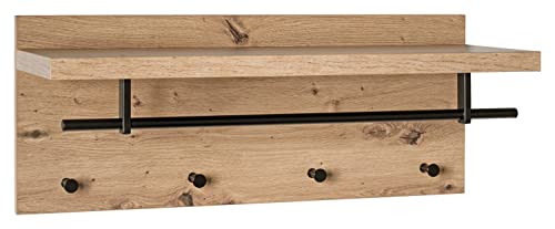 Home4You Wandgarderobe - Schwarz - Artisan Eiche Dekor - Metall - 75 x 30 cm - mit Kleiderstange von Home4You