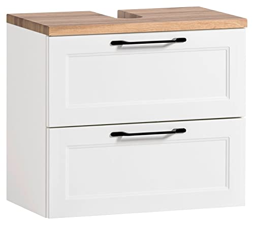Home4You Waschbeckenunterschrank - Weiß matt - Wotaneiche Dekor - B 60 cm - 1 Klappe - 1 Schublade von Home4You