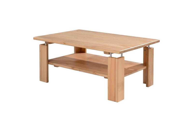 Home4You Wohnzimmertisch, Braun, Kernbuchenholz massiv, mit Ablage, B 100 x H 45 x T 68 cm von Home4You
