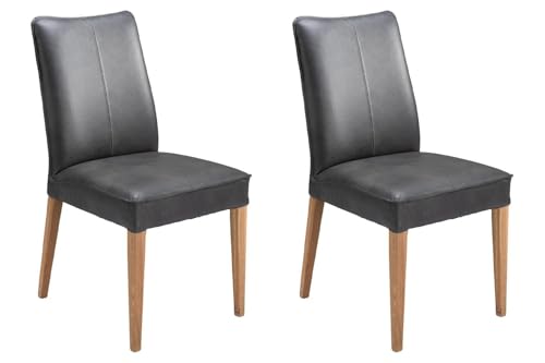 Polsterstühle - Anthrazit - Braun - Lederbezug - Holzgestell - 2er Set von Home4You