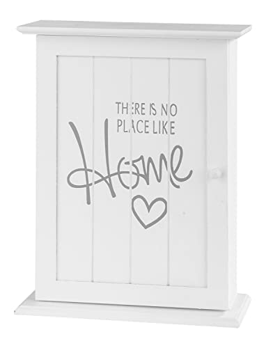 Schlüsselkasten mit 6 Haken - Weiß - mit Beschriftung 'There is no Place Like Home' - Holz - Schlüsselbox Schlüsselschrank Schlüsselbrett von Home4You