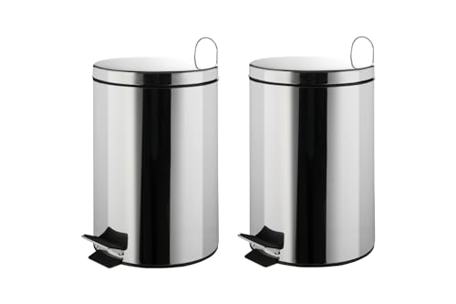 Treteimer Abfalleimer Kosmetikeimer - 2er Set - Edelstahl glänzend - 12 Liter Fassungsvermögen von Home4You