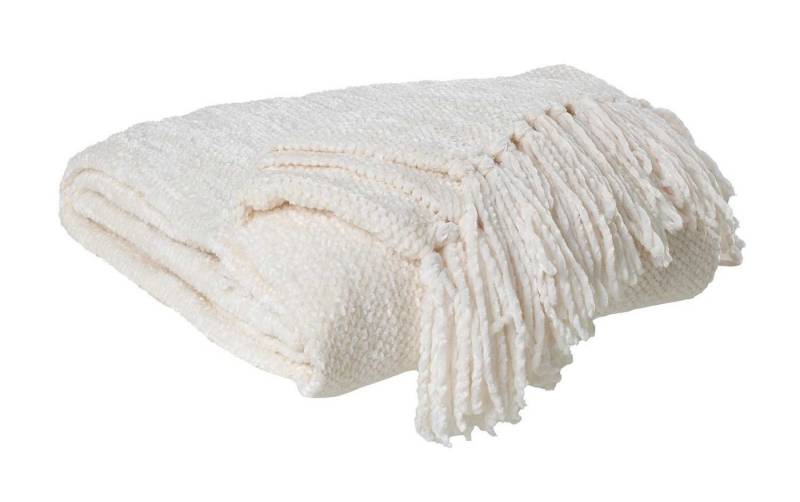 Wohndecke, Elfenbeinfarbig, Polyester, 130 x 180 cm, Home4You, mit Fransen von Home4You