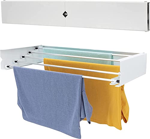 HomeArt Wäscheständer zur Wandmontage, 120 cm, einziehbarer Wäscheständer, faltbarer Wäschetrockner, Innen- und Außenbereich, kompaktes einfarbiges Design, 30 kg Tragkraft, Weiß von HomeArt