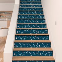 Treppenaufkleber, Fliesenaufkleber, Selbstklebende Blaues Terrazzo-Muster, 10 Stück - Skufxter2 von HomeArtStickers