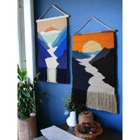 Gewebter Wandbehang | Handgemachter Wandteppich Wanddeko Weberei Landschaft Wandkunst Makramee Gewebt Textilkunst Berg von HomeArtWeaving
