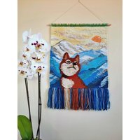 Shiba Inu | Wanddeko Handgemachter Wandteppich Weberei Landschaft Wandkunst Makramee Hängend Gewebt Gewebter Wandbehang Textilkunst Hund von HomeArtWeaving