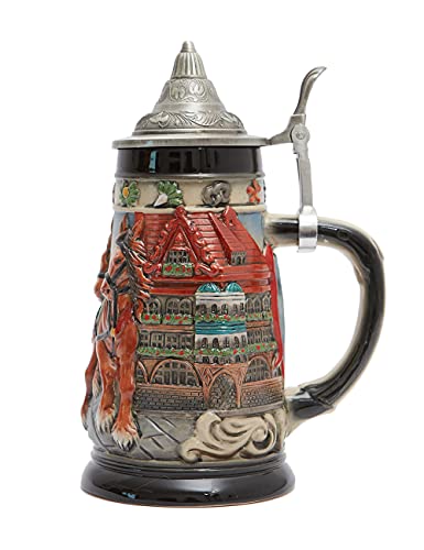 HAUCOZE Bierkrug mit Deckel Bierseidel Steinkrüge Deutsch Oktoberfest Tankard München Beer Stein Mug für Vater Männer Geburtstag Geschenk 0.8Liter von HAUCOZE