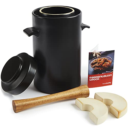 HomeBuddy Gärtopf und Fermentiergewichte - 3,8 Liter Keramik Sauerkraut Gärtopf mit Beschwerungsstein und Deckel - Geeignet als Gurkentopf, Onggi Kimchi-Topf, Einmach-Topf, Sauerteig-Topf von HomeBuddy