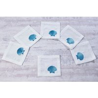 Blaue Cocktail-Servietten, Gestickte Leinen-Kaffee-Tee-Servietten 6Er-Set, Dekorative Korallen-Servietten, Hochzeits-Servietten, Servietten Für von HomeCraftsTR