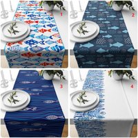 Fisch Muster Tischläufer, Dekorative Tischplatte, Aqua Tischdecke, Rechteck Marine Blau Tischdecke von HomeCraftsTR