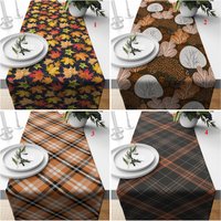 Herbst Trend Tischläufer, Trockene Blätter Tischwäsche, Tischdecke, Braun Karierte Tischplatte, Küchenläufer, Erntedankfest von HomeCraftsTR