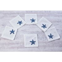 Marineblaue Cocktail-Servietten, Gestickte Leinen-Kaffeeservietten 6Er-Set, Dekorative Korallen-Servietten, Hochzeits-Servietten, Servietten Für von HomeCraftsTR