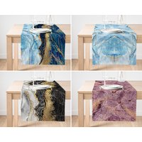 Marmor Tischläufer, Blauer Tischdecke, Modernes Design Geschirr, Gold Tisch Blatt, Stilvolle Home Geschenk, Dekor von HomeCraftsTR