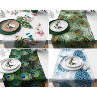 Pfau Tischläufer, Pfauenfeder Tischdecke, Dekorative Design Feder Print Tischdekoration, Wohnkultur von HomeCraftsTR