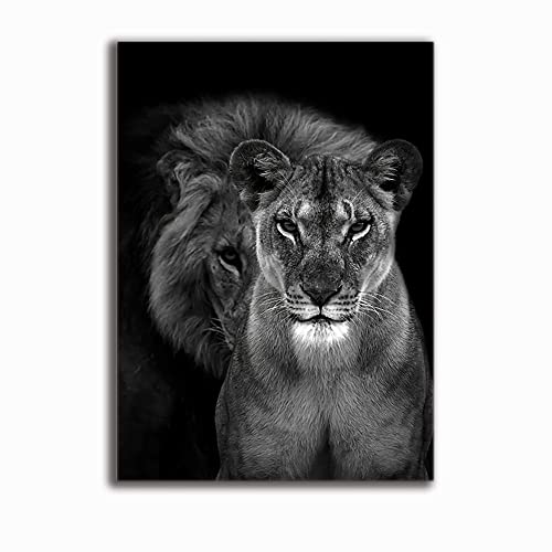 Abstrakt Der Löwe Und Sein Sohn Wildes Tier Leinwandbilder Modern Schwarz Und Weiß Poster Und Bilder Wandkunst Morden Decor (Art-1,100x160 cm(ohne Rahmen)) von HomeDC