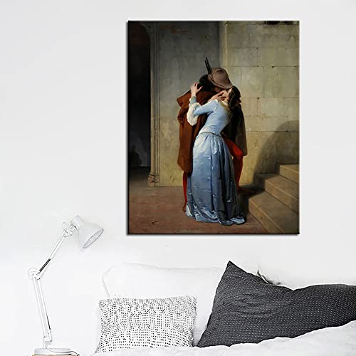 Italien Maler Francesco Hayez Kiss-Il Bacio Poster Und Drucke Wandkunst Leinwand Malerei Liebhaber Bild Für Wohnzimmer Dekor Geschenk (70x100 cm(ohne Rahmen)) von HomeDC