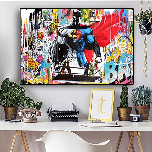 Kreative Graffiti Superhelden Leinwand Malerei Batman Poster Wohnkultur Wandbild Wandbilder Für Wohnzimmer Wandbild Plakat (Art-1,50x70 cm(ohne Rahmen)) von HomeDC