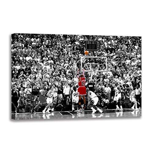 Leinwandbild Michael Jordan Vs Jazz Last Shot Wandkunst-Poster für Wohnzimmer, Heimdekoration, Fan Geschenk (60 x 90 cm (gerahmt) von HomeDC