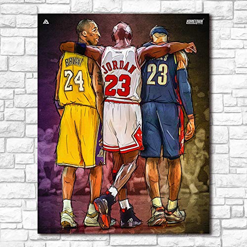 Michael Jordan Kobe Bryant Lebron James, Leinwandbild, Gemälde, Basketball-Stern-Druck, Wandkunst, Bilder für Wohnzimmer, dekorativ (40 x 60 cm (gerahmt) von HomeDC