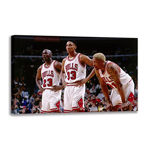 Moderne Leinwand Kunst Malerei Michael Jordan, Scottie Pippen Und Dennis Rodman Poster Basketball Wandbilder Für Männer Jungen Zimmer Dekor Geschenk (30x45 cm(ohne Rahmen)) von HomeDC