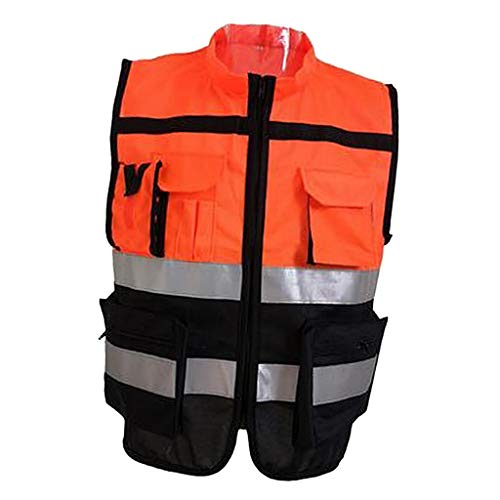 HomeDecTime Warnweste Reflektierende Arbeitsweste Sicherheitsweste mit Reißverschluss, Hohe Sichtbarkeit - Orange Schwarz, L 170 von HomeDecTime
