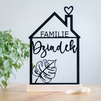 Familienschild Personalisiert Holzdeko Zum Hinstellen Türschild Monstera Schwarz Einweihungsgeschenk Flur Deko Hängen Namensschild von HomeDecoLove