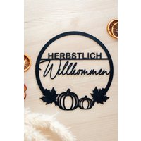 Fensterdeko Herbst Zum Hängen Hallo 3D-Druck Herbstdeko Türkranz Fensterhänger Fensterbild Schwarz Wanddeko Rund von HomeDecoLove