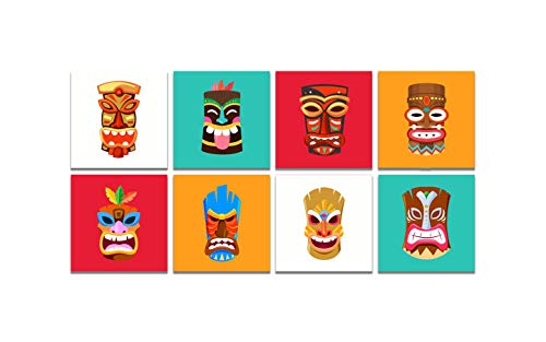 HomeDecor.House - Premium Tribal Masken 50x50cm Wall-Deco - Leinwandbild Wandbild Leinwandbild auf Rahmen gespannt Leinwandbild in High Definition - x8 Teile Mehrfarbig von HomeDecor.House
