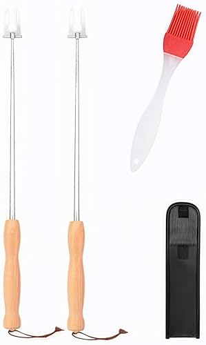 HomeDejavu 2 Stück Edelstahl Holzgriff Lang Lagerfeuer Teleskop Ausziehbar Schaschlikspieße Fleischgabel, Stockbrot Stöcke Roasting Sticks Schaschlikspieße Grillbesteck Set für Camping Grill von HomeDejavu