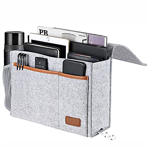 HomeDejavu Sofa Aufbewahrungstasche Sofa Armlehnen Organizer Anti-Rutsch Tasche Betttasche Sofa Organizer mit Flaschenhalter für Couch Stuhl Bett Bettgeländer Schreibtische Theken Schrank (Hellgrau) von HomeDejavu