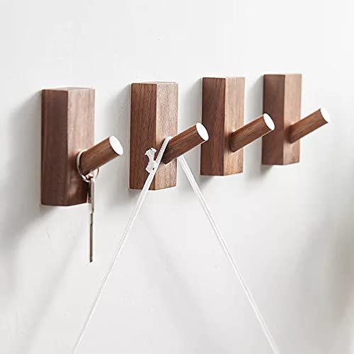 HomeDo 8Pack Selbstklebend Wandhaken Kleiderhaken Klebehaken Holz, Dekorative Garderobenhaken Holz, Vintage Garderobe,Holzhaken,Huthaken (Schwarze Walnuss-Rechteck-8er Set) von HomeDo