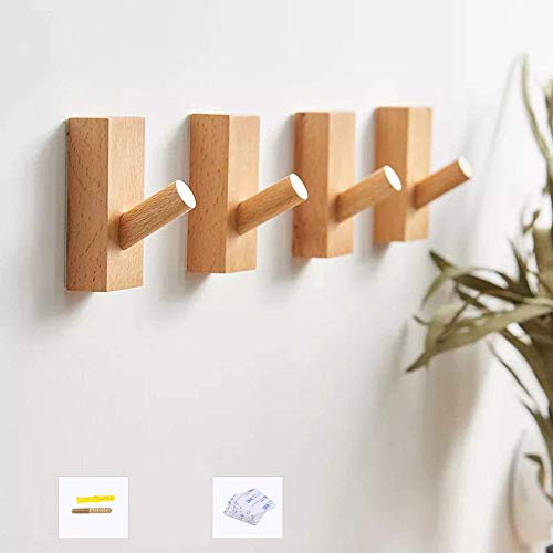 HomeDo 8Pack Selbstklebend Wandhaken Holz, Kleiderhaken Holz, Kleiderhaken Holz Wand, Dekorative Garderobenhaken Holz, Vintage Garderobe,Holzhaken,Huthaken(Buche-Rechteck-8er Set) von HomeDo