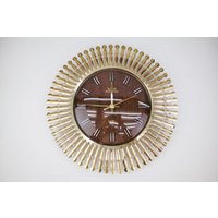 Mid-Century Modern Sunburst Wall Clock By Meister Anker in Brass, 1960S Germany von HomeDorado