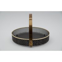 Small Mategot Style Perforated Metal Portable Serving Tray With Brass Handle, 1950S France von HomeDorado