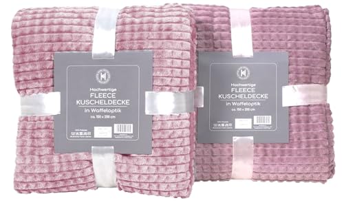 Hochwertige Flanell Kuscheldecke in Waffeloptik, 150x200 cm, rosa von HomeEdition