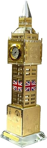 HomeElabador Kristallglas Big Ben Metallic Souvenir Turmuhr mit wechselnden Lichtern 19 cm Höhe (Gold) von HomeElabador