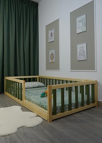 HOMEforDREAMS Kleinkind-Bodenbett mit flachen Gittern und Lattenrosten: Holzrahmen mit lackierten Gittern (Grün, 190x120cm) von HOMEforDREAMS