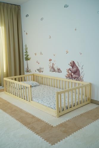 HOMEforDREAMS Kleinkind-Bodenbett: Montessori-inspiriertes Design aus Holz mit runden Schienen und Leisten (200x120cm) von HOMEforDREAMS