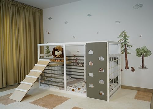 HOMEforDREAMS Turnbett für Kinder ab 4 Jahren: Montessori-inspiriertes 2-in-1-Bett in Grau und Weiß lackiert (Ladder Board, 190x135cm) von HOMEforDREAMS