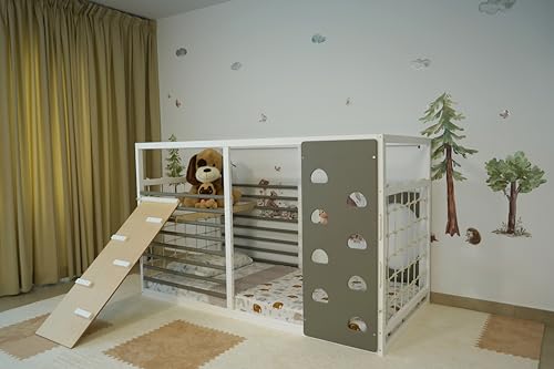 HOMEforDREAMS Turnbett für Kinder ab 4 Jahren: Montessori-inspiriertes 2-in-1-Bett in Grau und Weiß lackiert (Rock Board, 200x90cm) von HOMEforDREAMS
