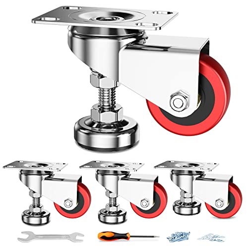 HomeGoGo 50 mm Nivellierrollen mit Schwenkplatte Schwerlast Transportrollen mit Einstellbarem Stoßfestem Fußpolster 360 Grad Robuste Lenkrollen für Werkbank Maschinen, Möbelrollen (4er Pack) von HomeGoGo