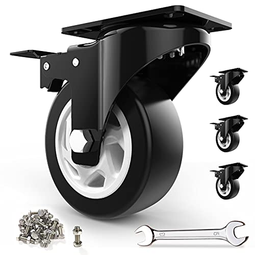 HomeGoGo Lenkrollen, 4er-Set, Transportrollen mit Sicherheitsverriegelung, 100-mm-Räder für Möbel, geräuschlose Hochleistungsräder mit Polyurethan-Gummibeschichtung, 360 Grad drehbar, 600 kg Gesamttra von HomeGoGo