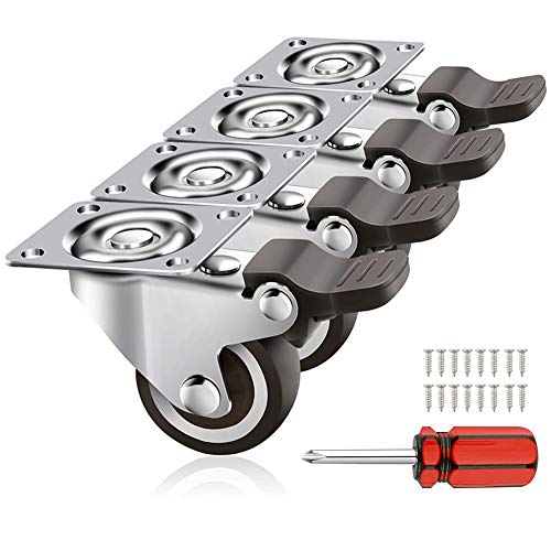 HomeGoGo Schwerlastrollen 4 Stück 32 mm Transportrollen mit Lenkplatte, langlebige Lenkrolle mit Bremse aus Polyurethan – Möbelrolle mit 50 kg Tragkraft 4 Bremsen, inklusive 16 Schrauben & 1 Schrauben von HomeGoGo