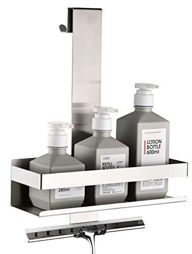 HomeHeng Duschablage zum Hängen,Edelstahl Duschkorb zum Hängen,Gebürstetes Nickel Duschregal zum Hängen mit Haken für Glas-Duschabtrennung,H30BN-1DH von HomeHeng
