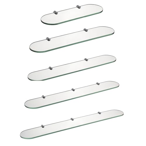HomeHeng Glasregal Glasablage Wandregal Glas 8mm Hartglas,Klarglas + Chrom Glasklemme,Glas Regal für Badezimmer 70 x 12 cm,E3308-70HC von HomeHeng